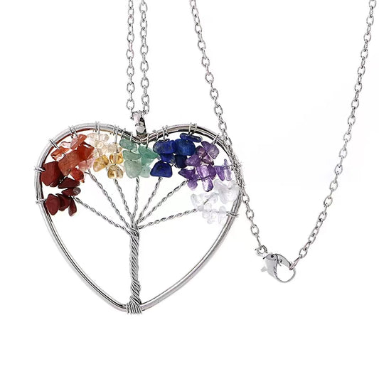 hand wrapped tree of life natural raw stone crystal hexagon prism necklace fortune tree necklace