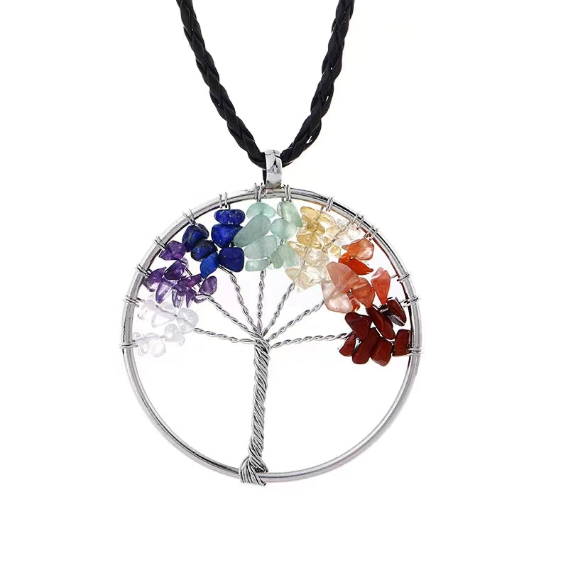 hand wrapped tree of life natural raw stone crystal hexagon prism necklace fortune tree necklace