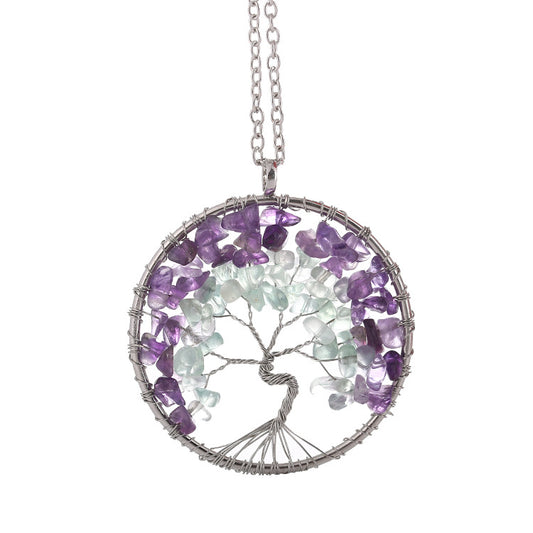 Hand workers wrap amethyst fluorite  tree of life necklace fortune tree  necklace