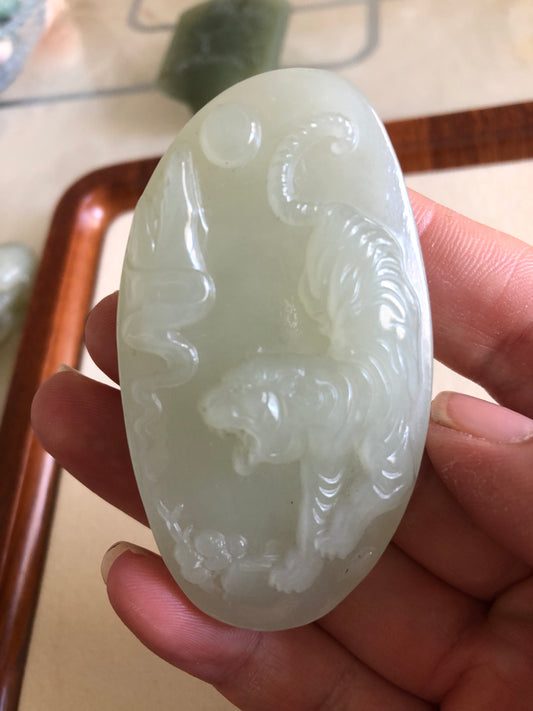 Natural Hetian jade tiger pendent