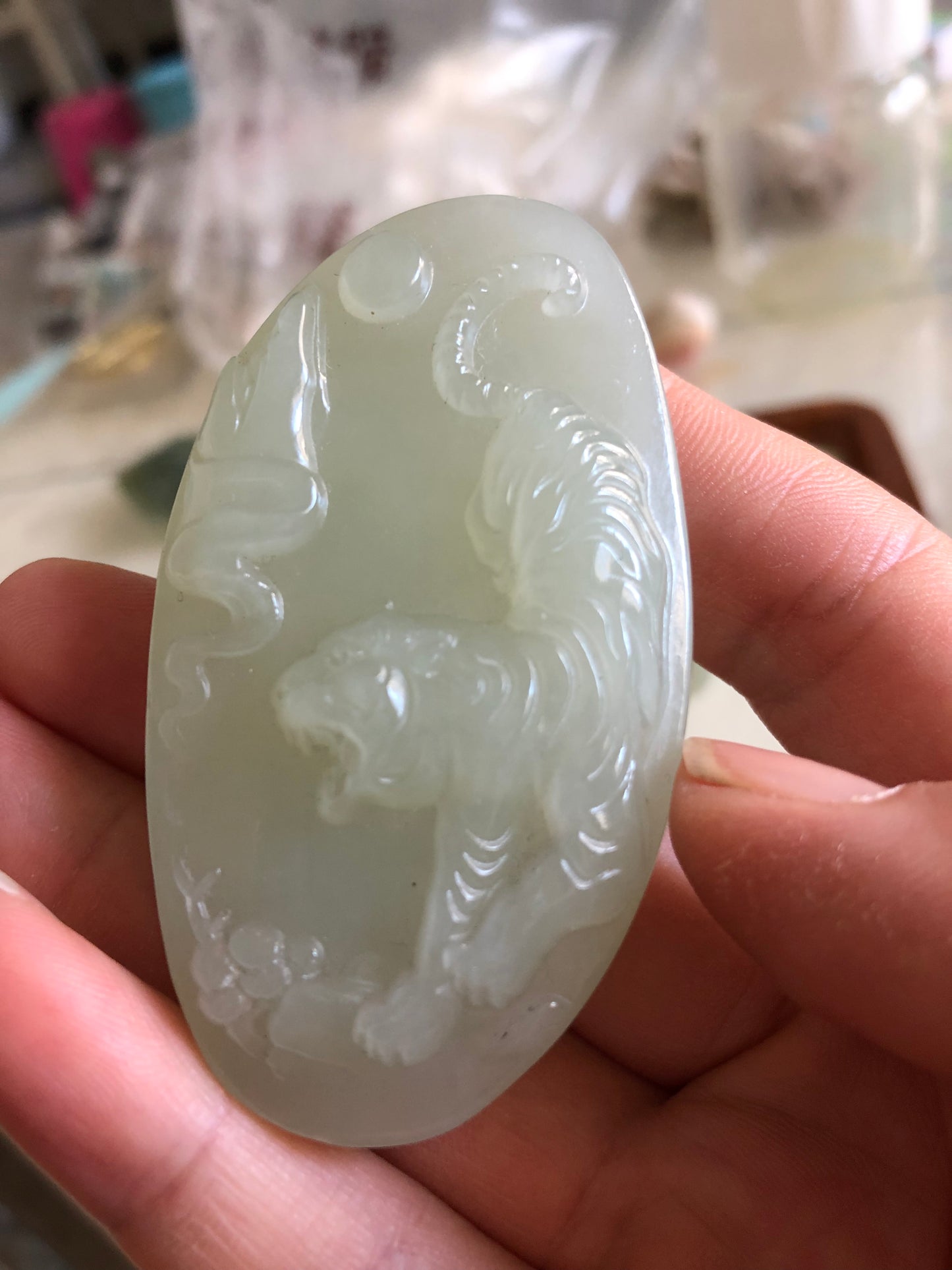 Natural Hetian jade tiger pendent