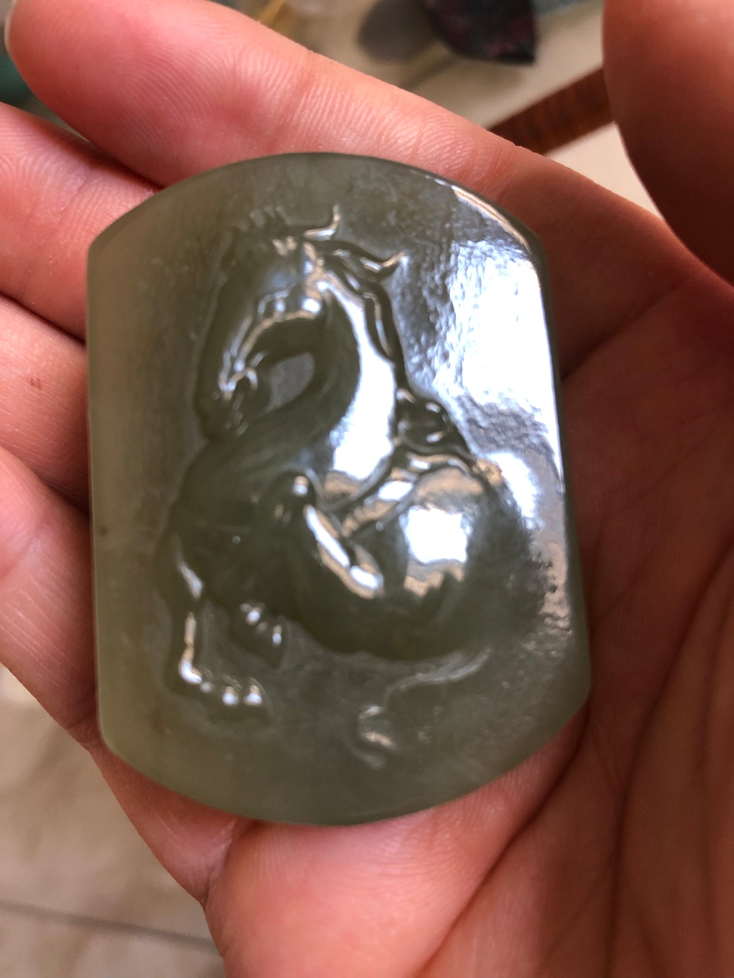 Natural Hetian jade horse belt buckle