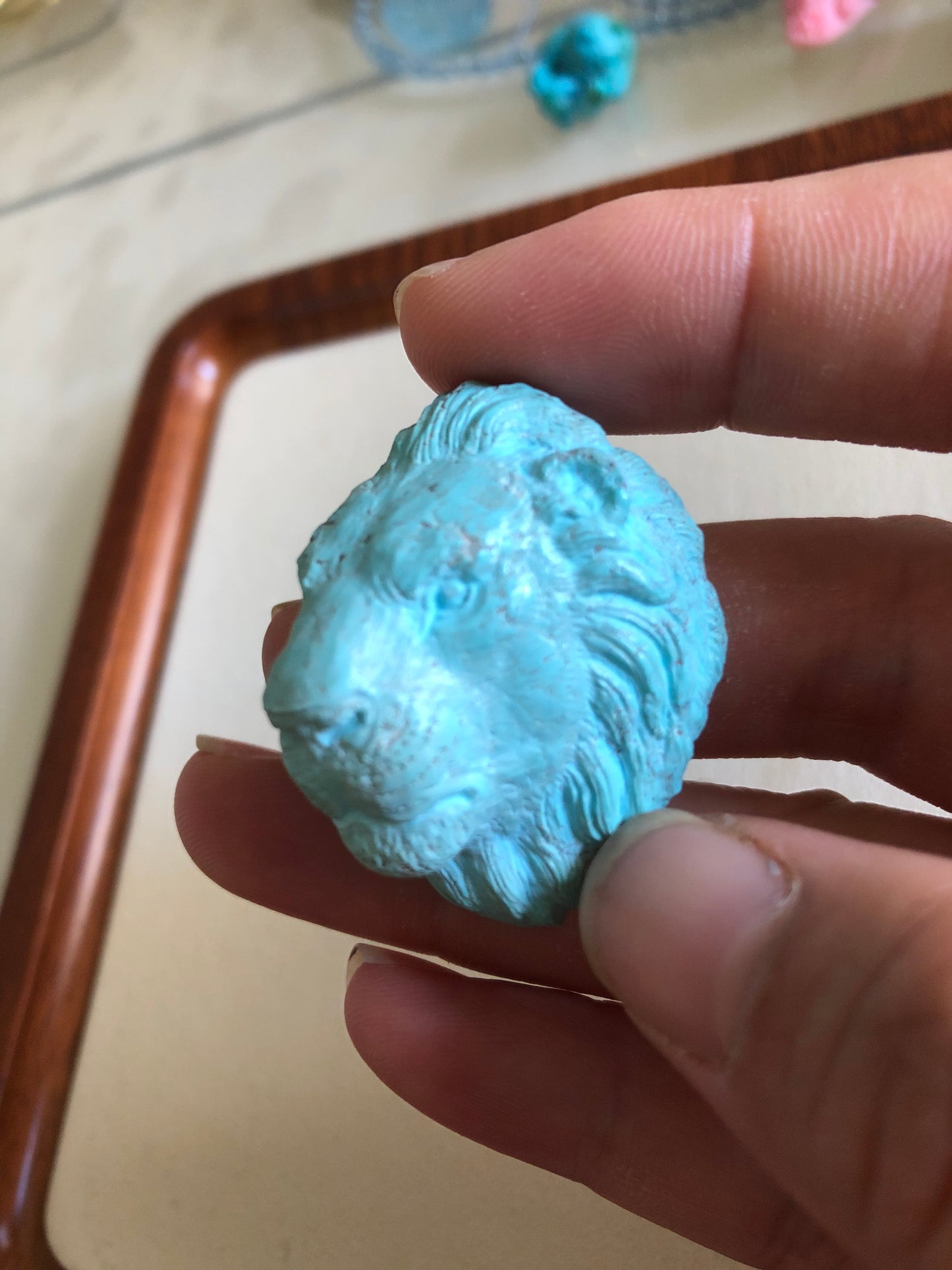 Natural turquoise lion pendent,master carver