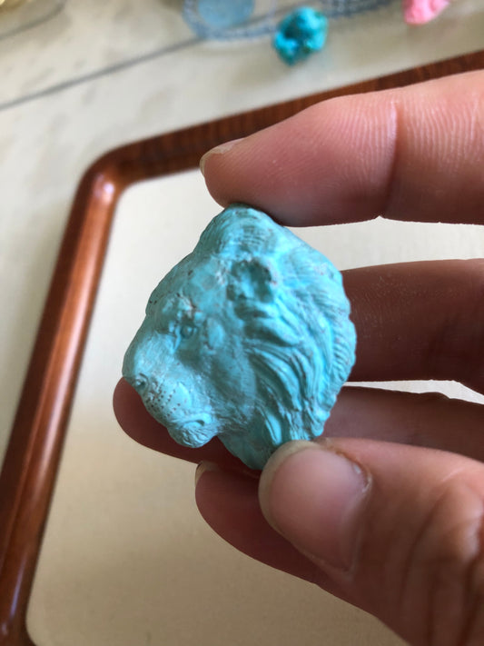 Natural turquoise lion pendent,master carver