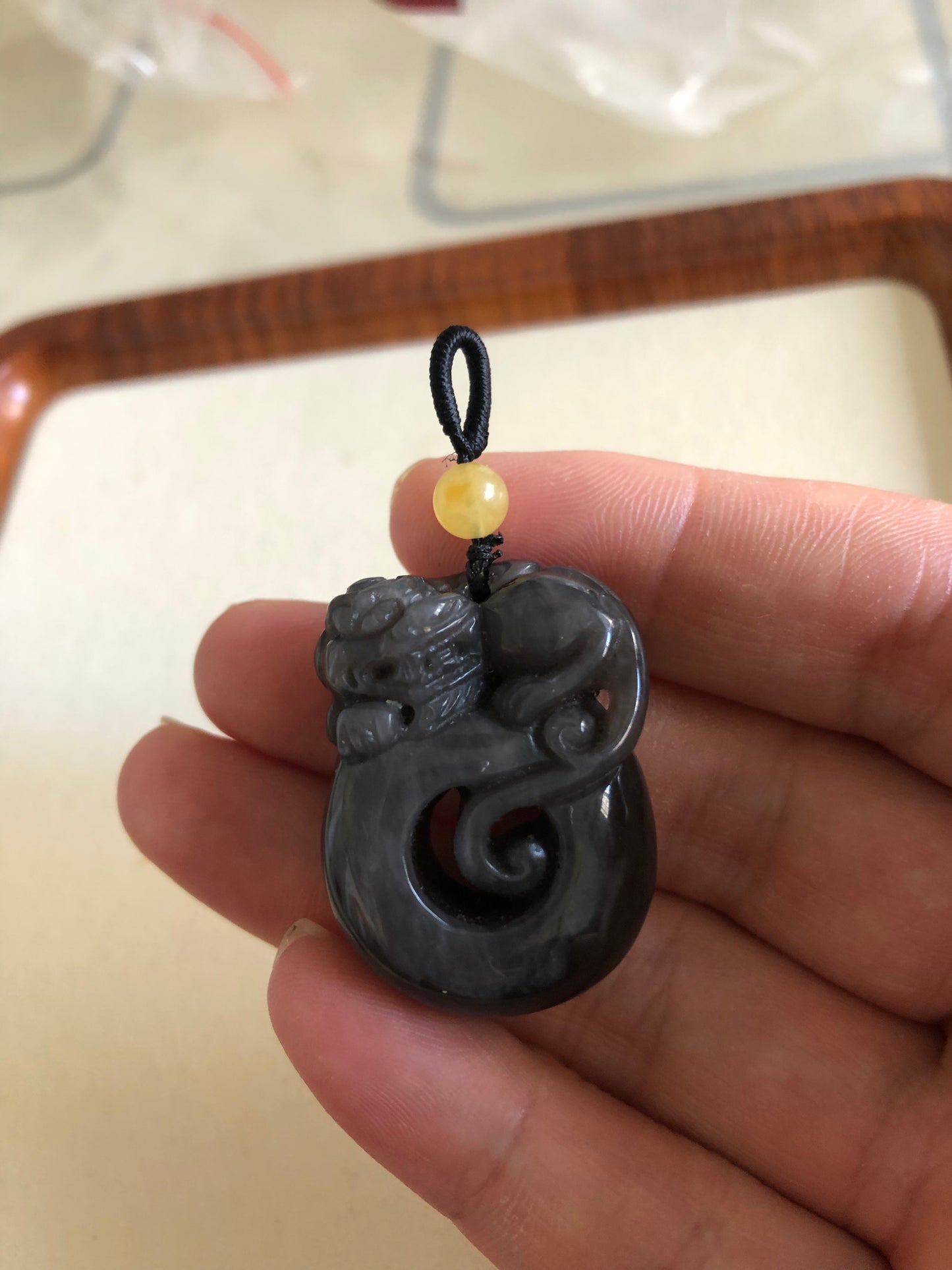 Silver obsidian Pixiu pendent