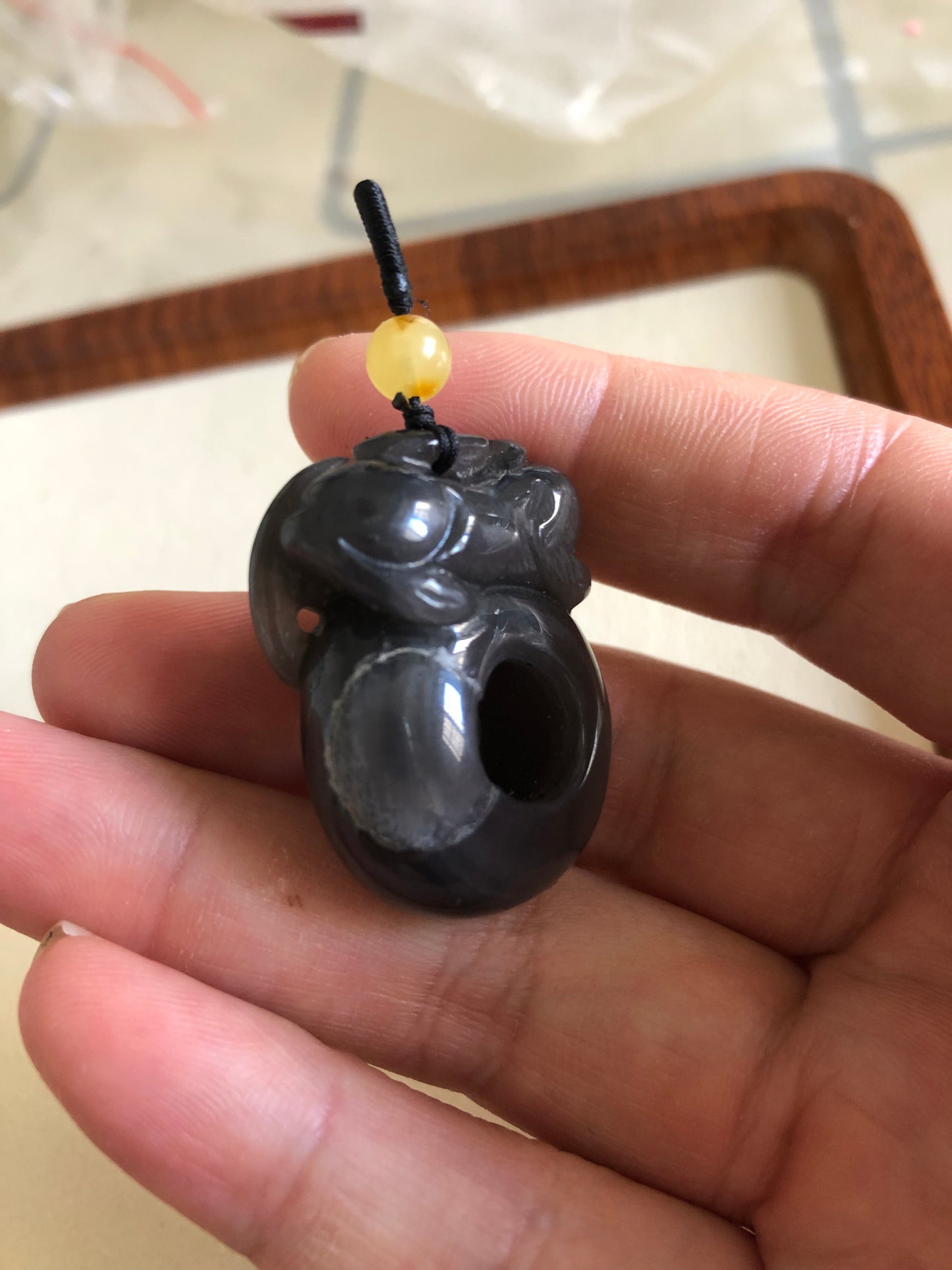 Silver obsidian Pixiu pendent