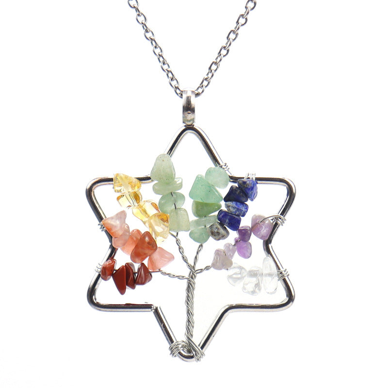 New handmade hexagram star Tree of life necklace stone crystal pendant necklace