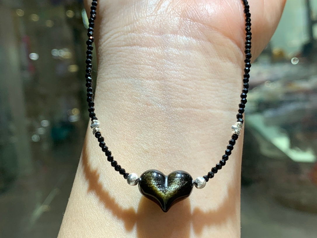 gold obsidan  love  chain  necklace